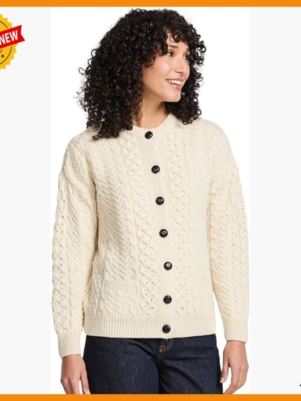 Merino Wool Cable Knit Cardigan, Women's Irish Aran Sweater, Lumber Jacket Style